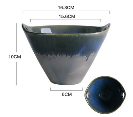 Deep Blue European  Personality  Bowl with Handle Ceramic Bowl Irregular Salad Large Bowl for Home