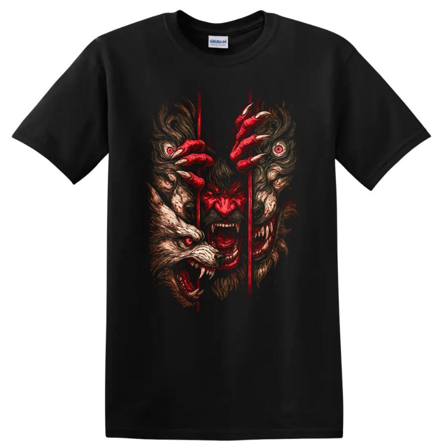 Japanese Style Demon Mask T Shirt Graphic Art Creature Design Tee