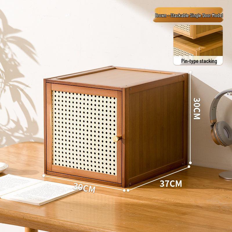 Solid Wood Toy Storage & Rattan Lattice Cabinet