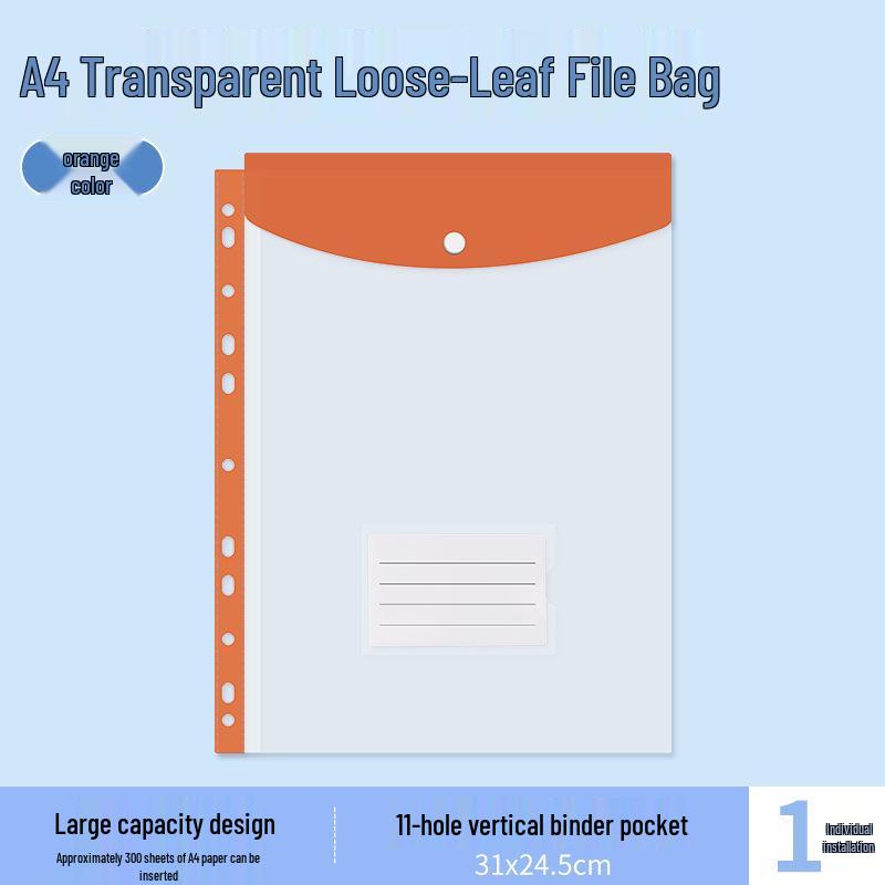 A4 Waterproof Thickened Transparent File Folder with Snap Fastener