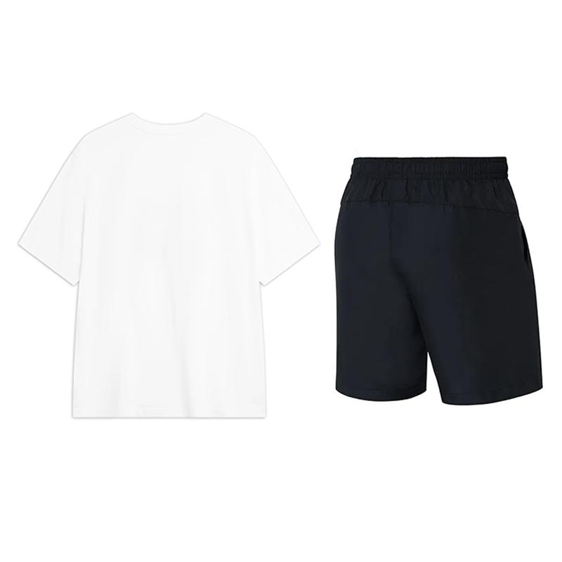 Li-Ning Fashion Letter Comfortable Round Neck Short Sleeve Top Breathable Versatile Simple Five Point Shorts Casual Sports Suit AHSU711-2+YKST119-1