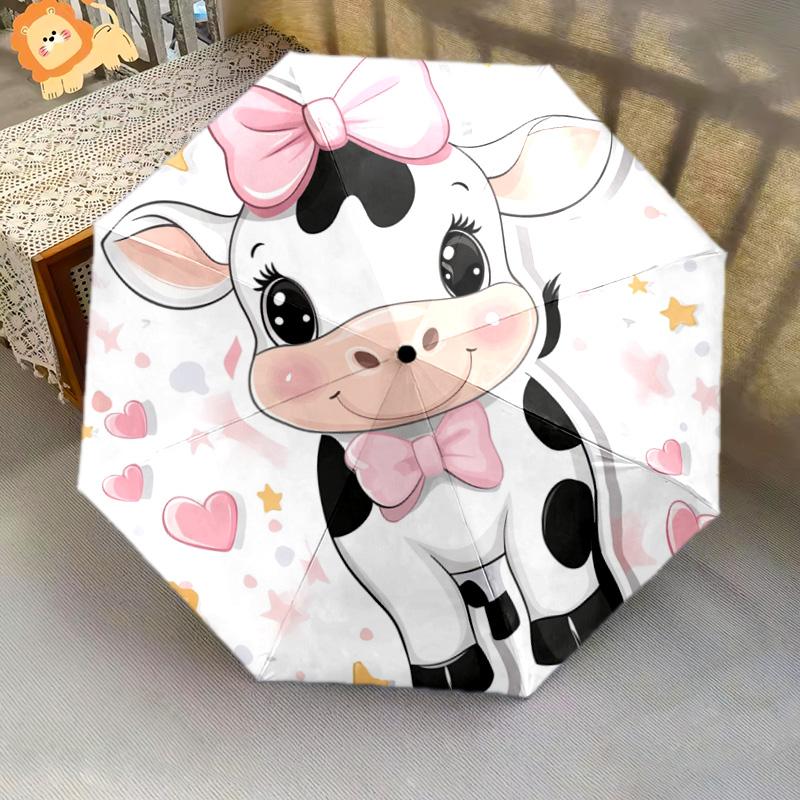 1 PC Automatic Folding Umbrella - Cute Cow Pattern, Portable & Foldable Design with 8 Ribs, Christmas Birthday Gifts