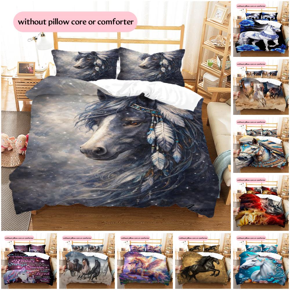 1PC Horse Bedding Quilt Set Quilt Cover Pillowcase Home Decoration Birthday Gift (1 * duvet cover + 2 * pillowcase, without core)