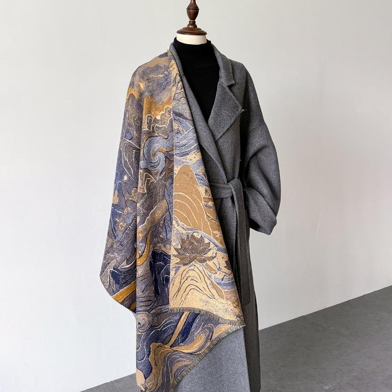 Scarf women's new autumn and winter jacquard craftsmanship imitation cashmere thickened shawl Dunhuang series warm scarf