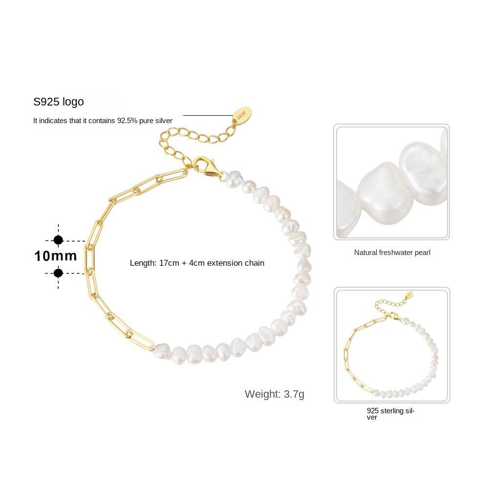 S925 Sterling Silver Bracelet Natural Freshwater Pearl Petals Baroque