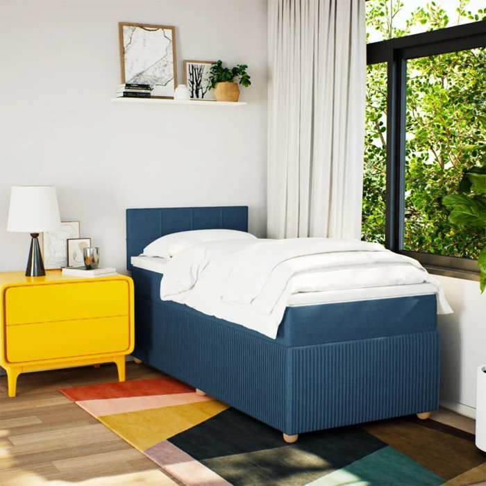 VidaXL Slatted Bed Base with Mattress Blue 90x200 Cm Fabric 3287345