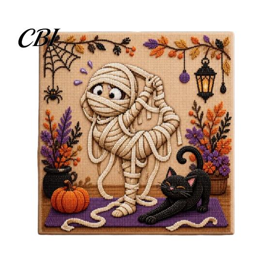 3d Faux Pearl Mosaic Art for Adults Halloween Kit, Cute Ghost Skeleton Painting Room Decor DIY 3D Craft Kit Adults, Fall Home Handmade Gift Lovers