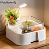 Large Capacity Transparent Turtle Tank Anti Escape with Sun Platform Turtle Aquarium Full View Plastic Breeding Box