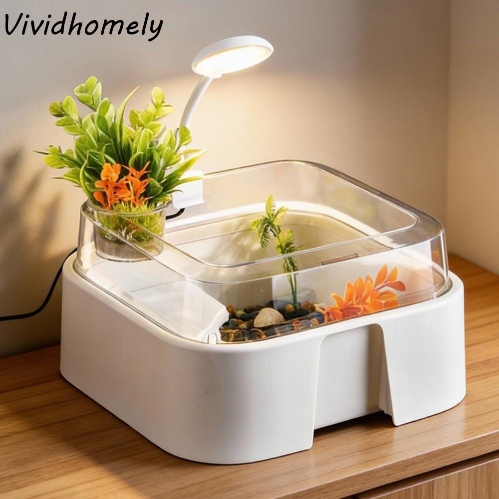 Large Capacity Transparent Turtle Tank Anti Escape with Sun Platform Turtle Aquarium Full View Plastic Breeding Box