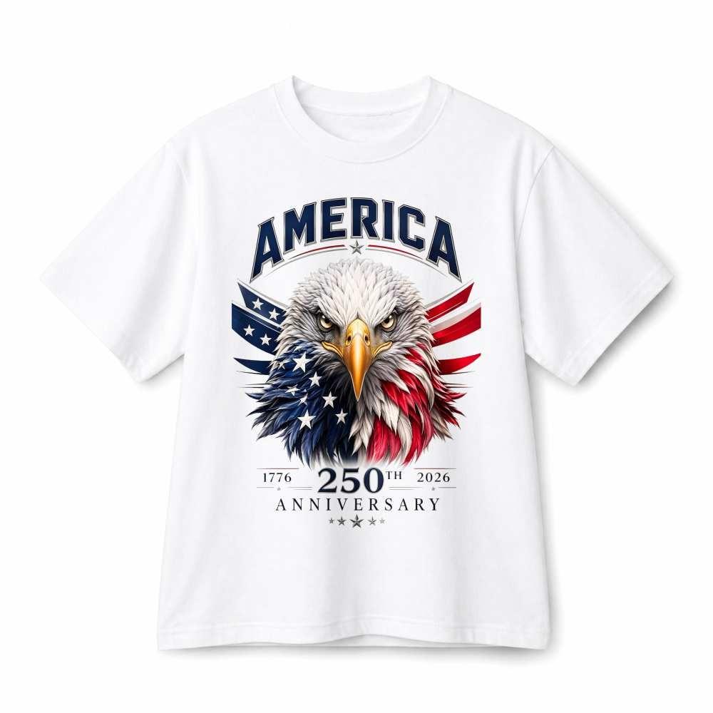 America 250th Anniversary USA Flag Bald Eagle Patriotic Cotton T-Shirt Unisex XL