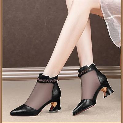 Fashion Botas Femininas Women Fashion High Quality Beige Mesh Breathable Square Heel Boots Lady Casual Spring Autumn Ankle Shoes Ea405
