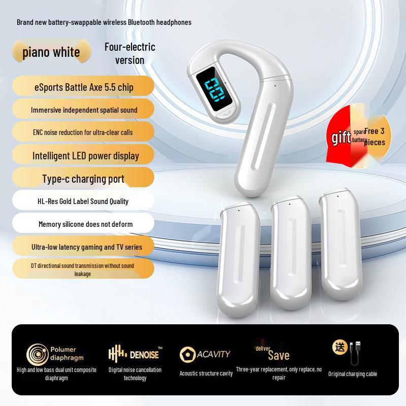 2026 Bluetooth Single Ear Wireless Earphone with Long Battery Life, Comfortable Over-Ear, Bone Conduction for Driving