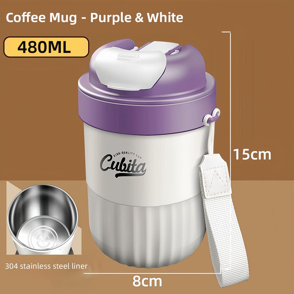 

480 мл термос для кофе, вакуумная чашка из нержавеющей стали 304 для девочек, кофейная чашка с соломинкой, портативная дорожная термокружка, посуда для напитков 480ml