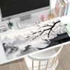 LargeSized Gaming Desk Mat with Ink Wash Painting White Plum Blossom and Ancient Chinese Architecture