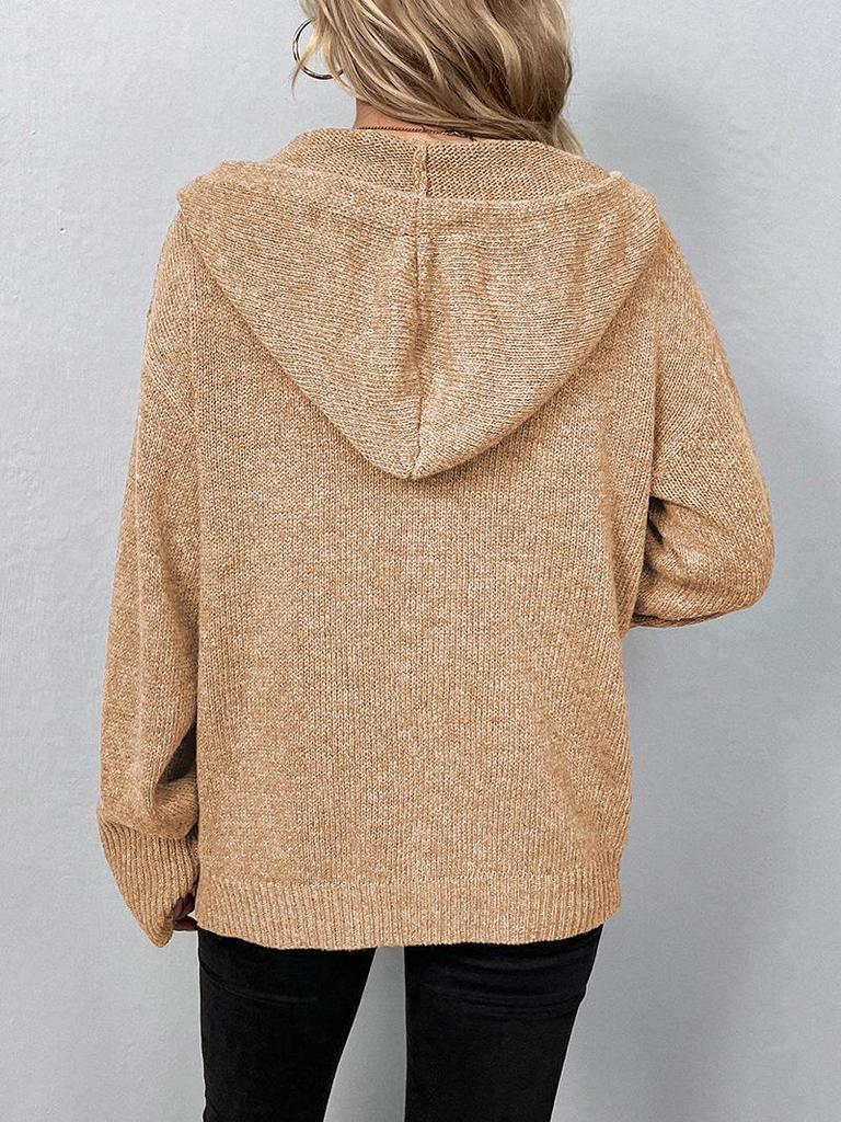 Mao Mao Yu Women's Hooded Solid Color Knit Cardigan - 2023 Autumn/Winter Collection