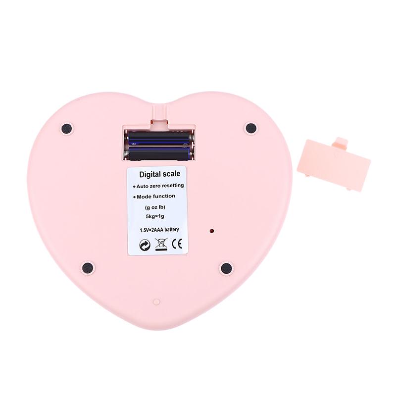 Mutfak Pişirme Tartısı Pembe Kalp Şeklinde Yüksek Hassasiyetli Dijital Tartı 5Kg/1G Lcd Elektronik Denge Ölçüm Aleti Mutfak Tartısı