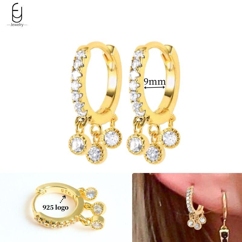 925 Silver Ear Needle White Crystal Gold Earrings for Women Luxury Water drop/Heart/Flower Pendant Earring Fine Jewelry