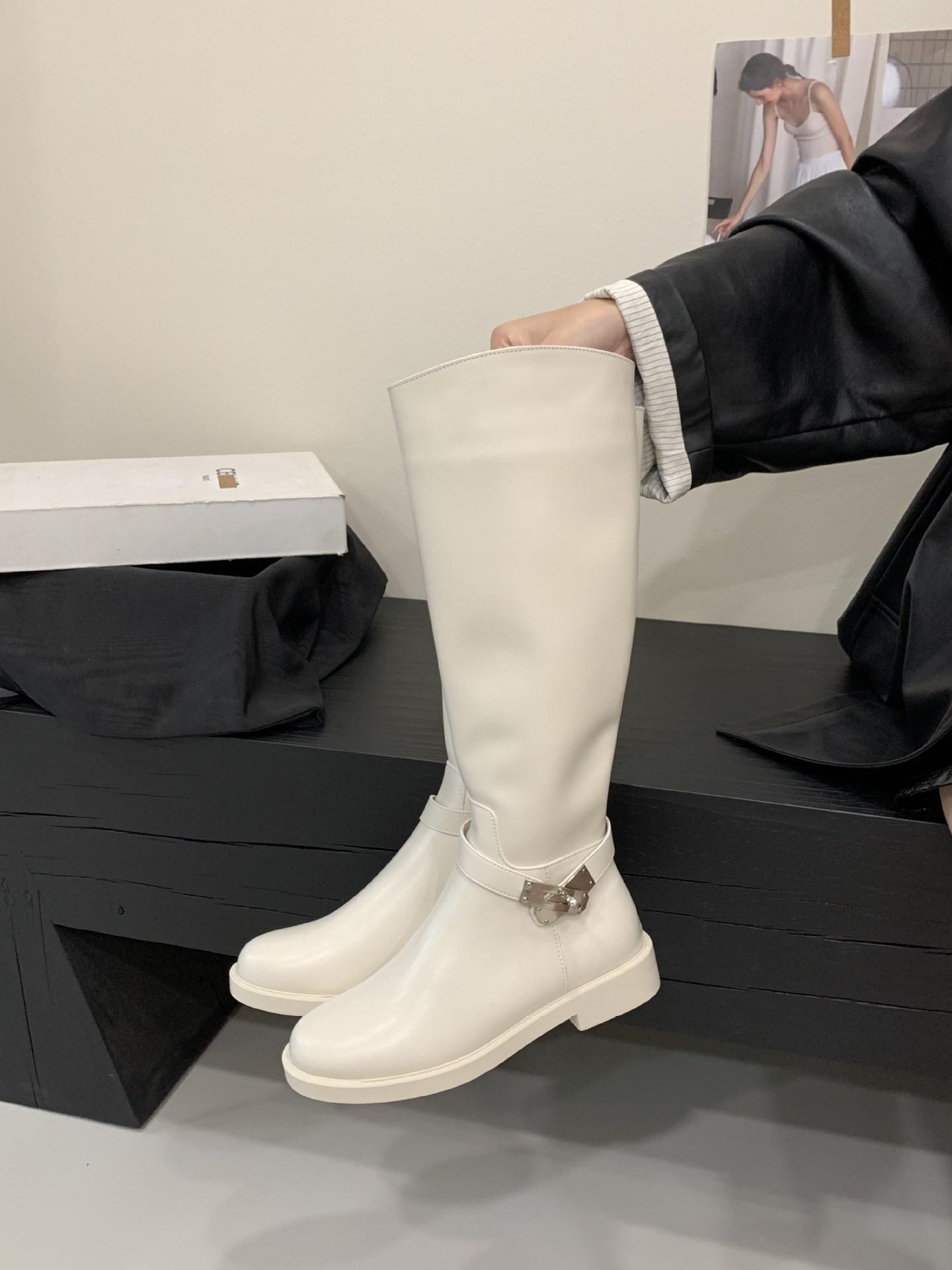 

Niche design knight boots 2025 new thin boots versatile round head flat bottom high tube fashion single boots women 39 абрикосовый