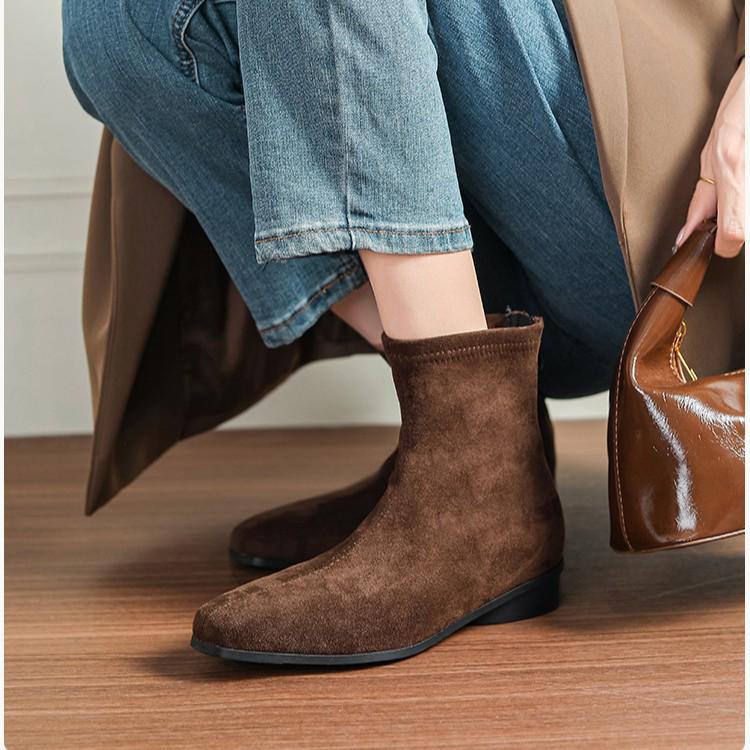 Grape Mom's Korean Retro Square Toe Suede Chunky Heel Martin Boots for Women - Height-Enhancing, Versatile Autumn/Winter Short Boots