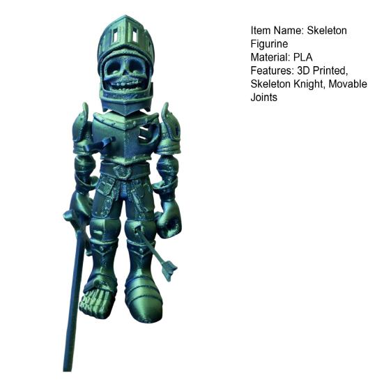 3D Printed Skeleton Knight Figurine Movable Joints Halloween Spooky Skeleton Warrior Articulated Skeleton Soldier Model Toy Desktop Decoration