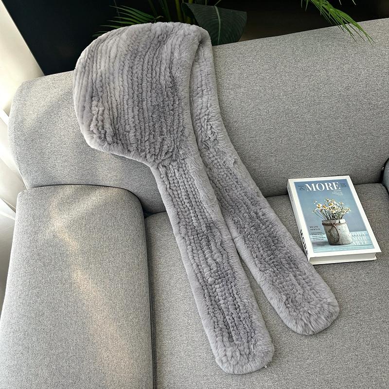 Rex Rabbit Fur Hat Scarf Integrated Snow Cap Winter Warm Ear Protection Shawl Windproof Cap Outdoor Men's and Women's