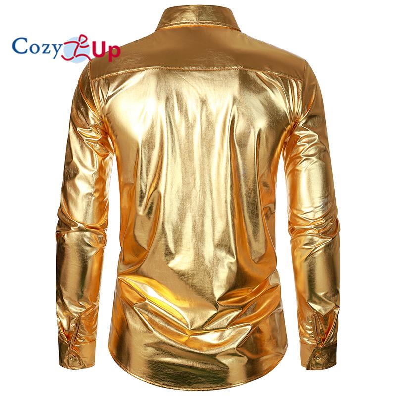 Cozy Up Men's Metallic Disco Shiny Slim Fit Long Sleeve Button Down Nightclub Party Shirts
