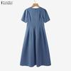 ZANZEA Women Casual Round Neck Summer Short Sleeve Elegant Dress