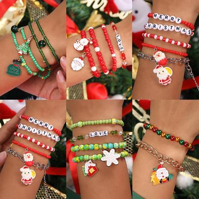 Europäische & Amerikanische Feiertags-Geschenkbox: Schneemann Armband & Weihnachtsbaum Schmuckset