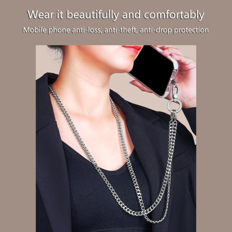 Metal Phone Lanyard Crossbody Chain With 360 Degree Rotating Clip And 120cm Adjustable Strap For Handsfree Carrying
