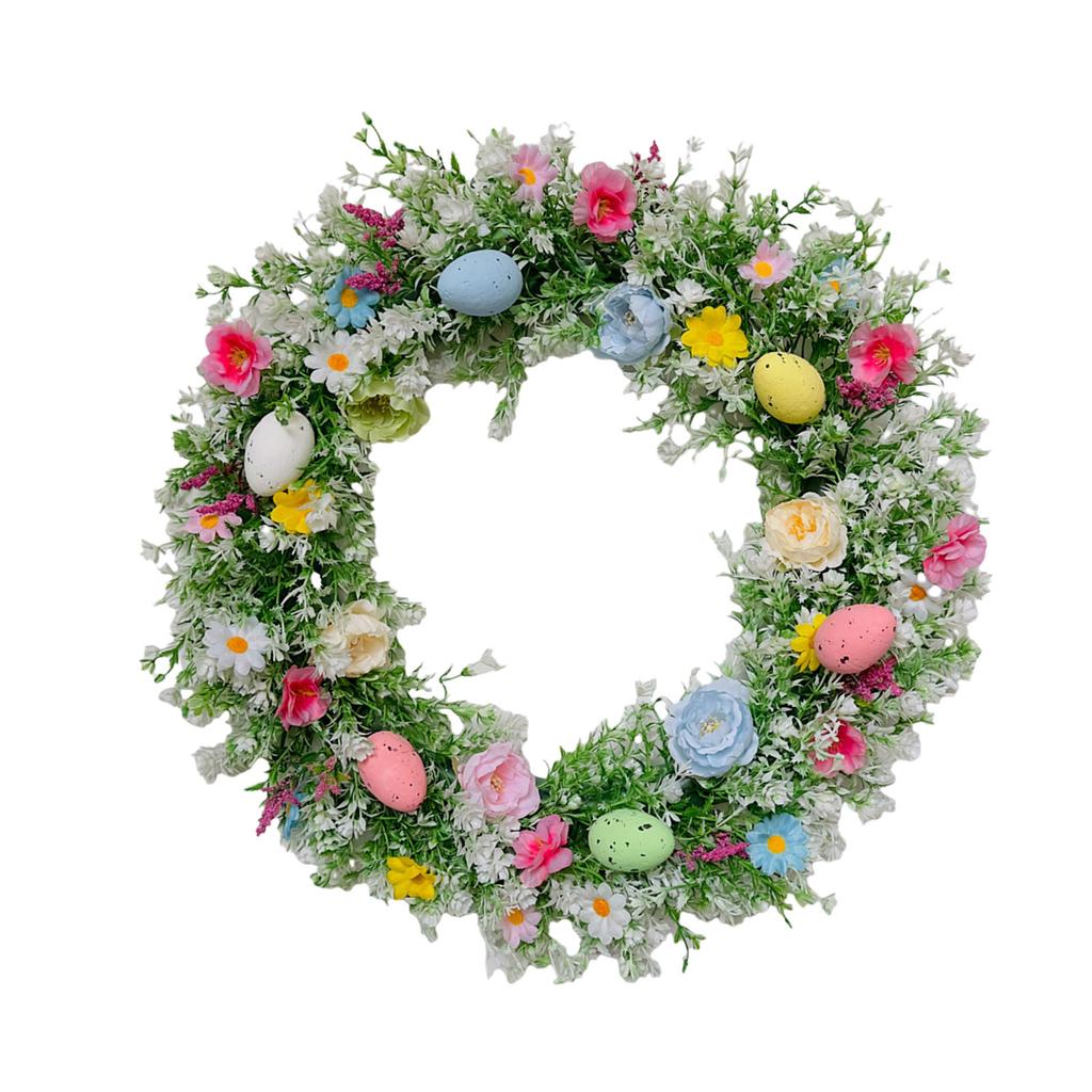 Decorative Flower Wreath with Wildflowers and Eggs Easters Garlands for Front Door Decoration Seasonal Accessories