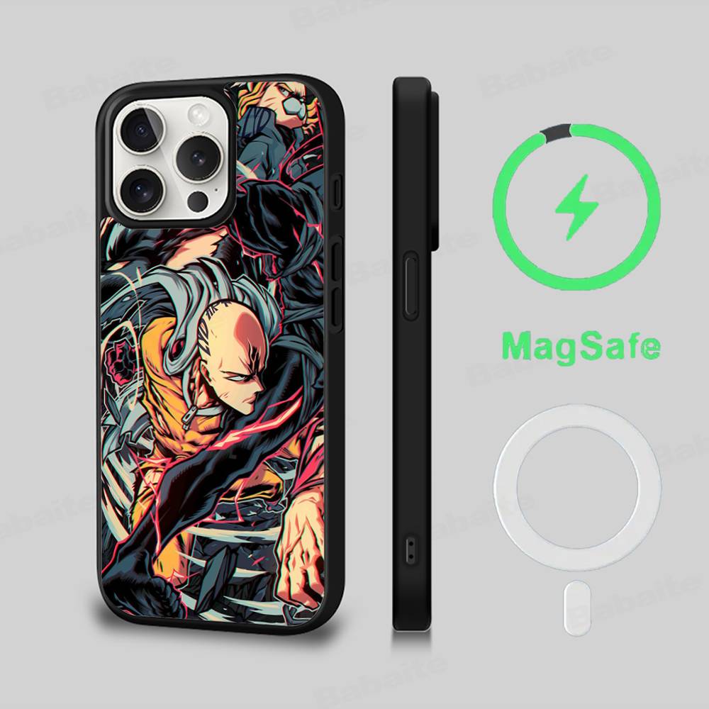 One P-Punch Man Saitama Phone Case Magnetic Case For IPhone 16 14 13 12 11 15 Pro Max Plus For Magsafe Wireless Charge Cover