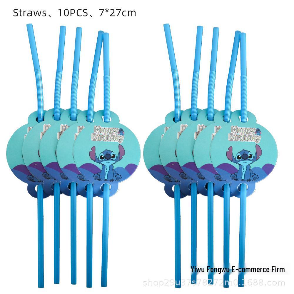 Blue Interstellar Stitch Party Decorations: Plates, Cups, Flags, Candy Boxes