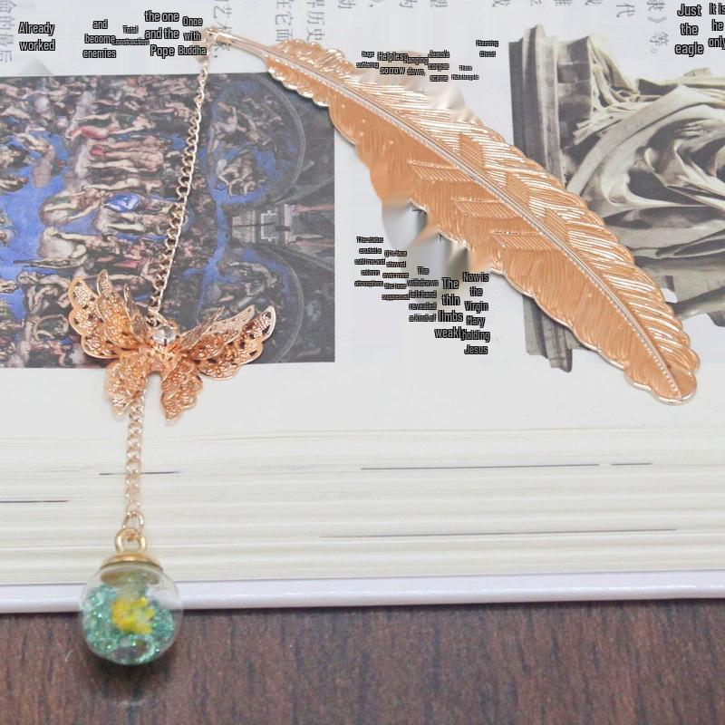 Chinese Cross-border Metal Feather Bookmark: Classical Leaf Vein Design, Creative Stationery, Ancient Style Cultural Gift