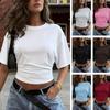 Women Summer Basic Casual Round Neck T-shirt Summer Street Style Short Sleeve Drop Shoulder Crop Top