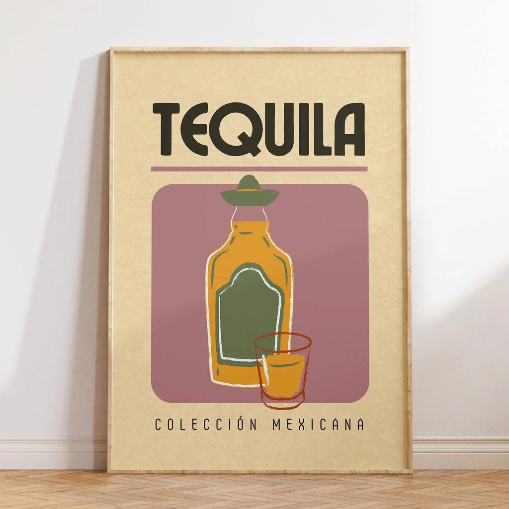 Meksykański Plakat Artystyczny Napoje i Lody Tequila Minimalistyczny Vintage Dekoracja Ścienna Druk na Płótnie Dekoracja Baru Domowego Idealny Prezent