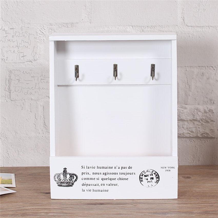 Retro Wall Mounted Storage Box Wooden Box Organizer Key Hanging Hooks Mail Box Storage Box Small Objects Shelf Hanging Basket
