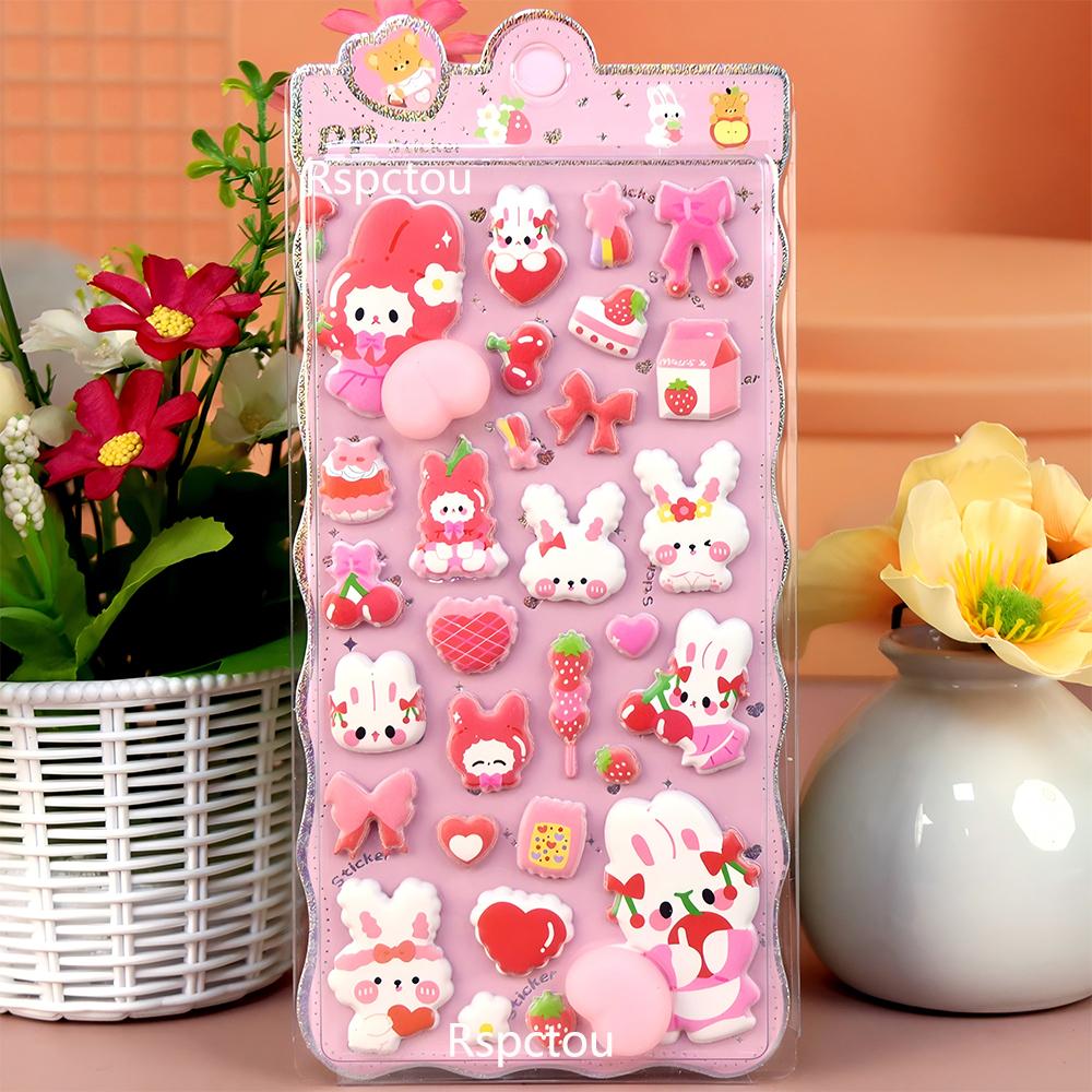 4pcs Cute Rabbit Bear Buttocks Stickers Kawaii Cartoon Animal Reward Bubble Sticker DIY Laptop Phone Pinchable Decompression Toy
