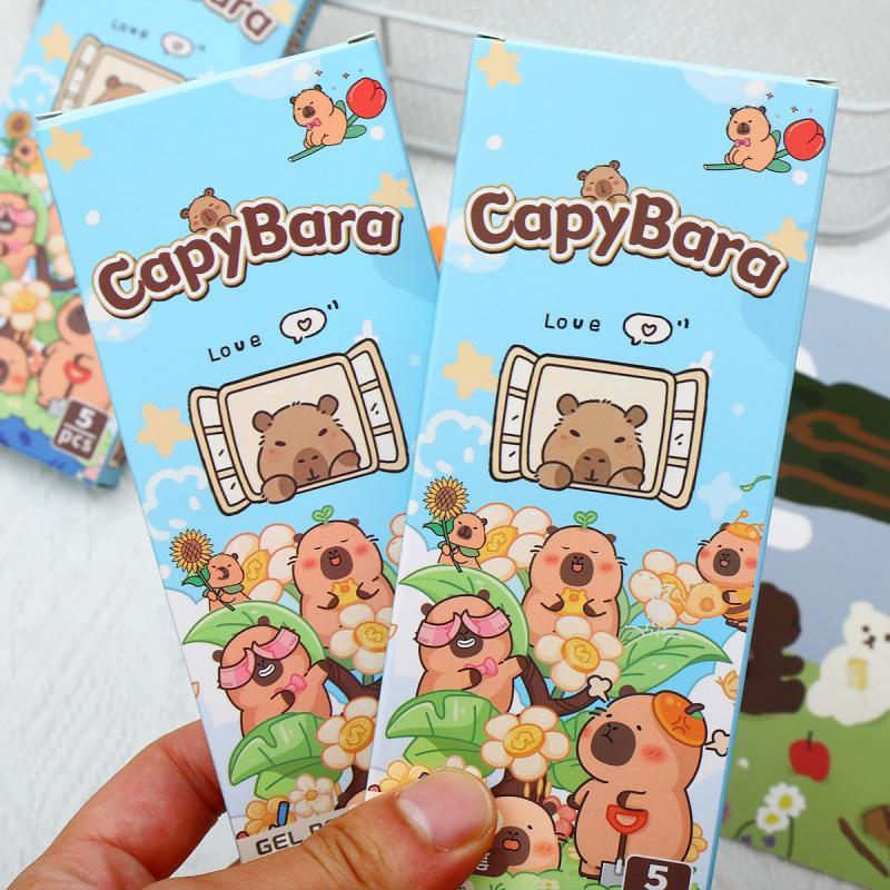 5/10 Pièces Stylos Gel Capybara Dessin Animé Mignon Set de Stylos Kawaii Recharges de Stylos à Séchage Rapide Set de Stylos Fournitures de Bureau Scolaires