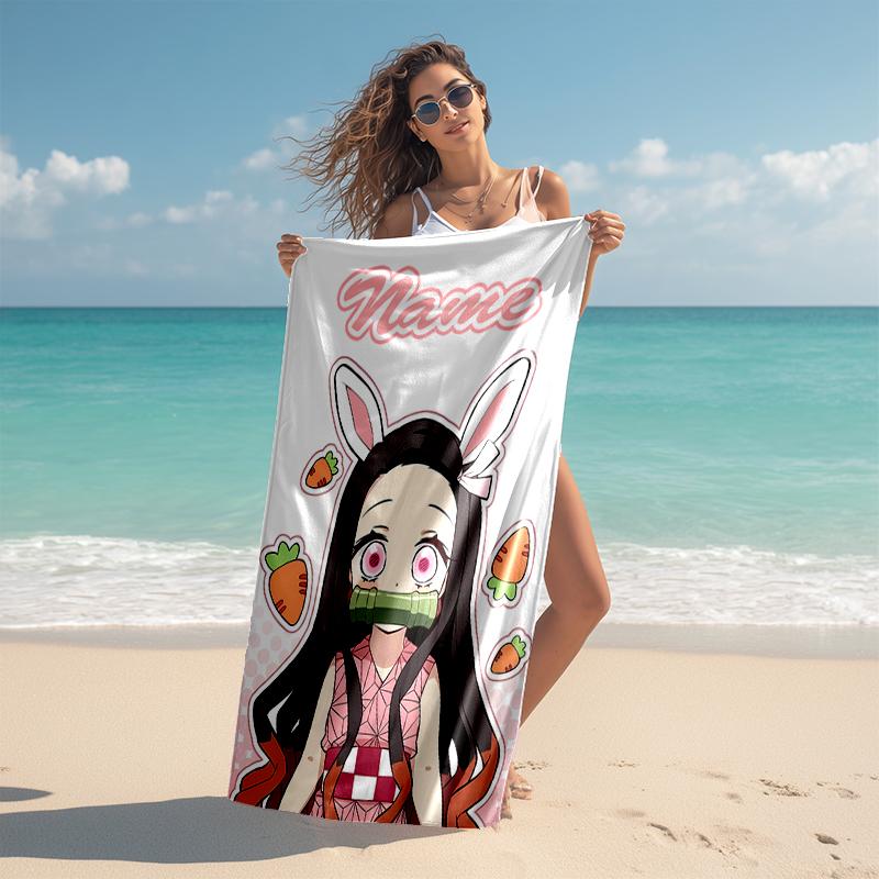 Personalized customized proof beach towel with Demon Slayer character theme pattern - soft, absorbent, quick-drying, perfect swimming, camping&bathin