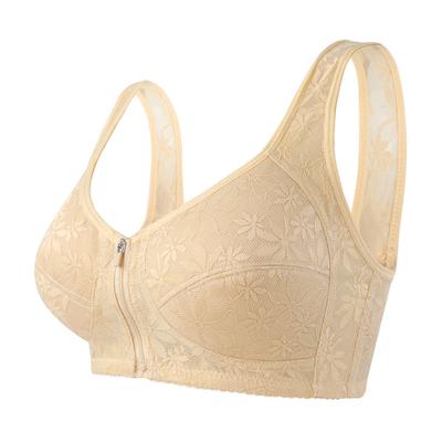 Soft Cotton Thin Cup Front Zipper Middle-aged and Elderly Underwear Ladies Jacquard Non-steel Ring Undershirt Type Large Size Bra