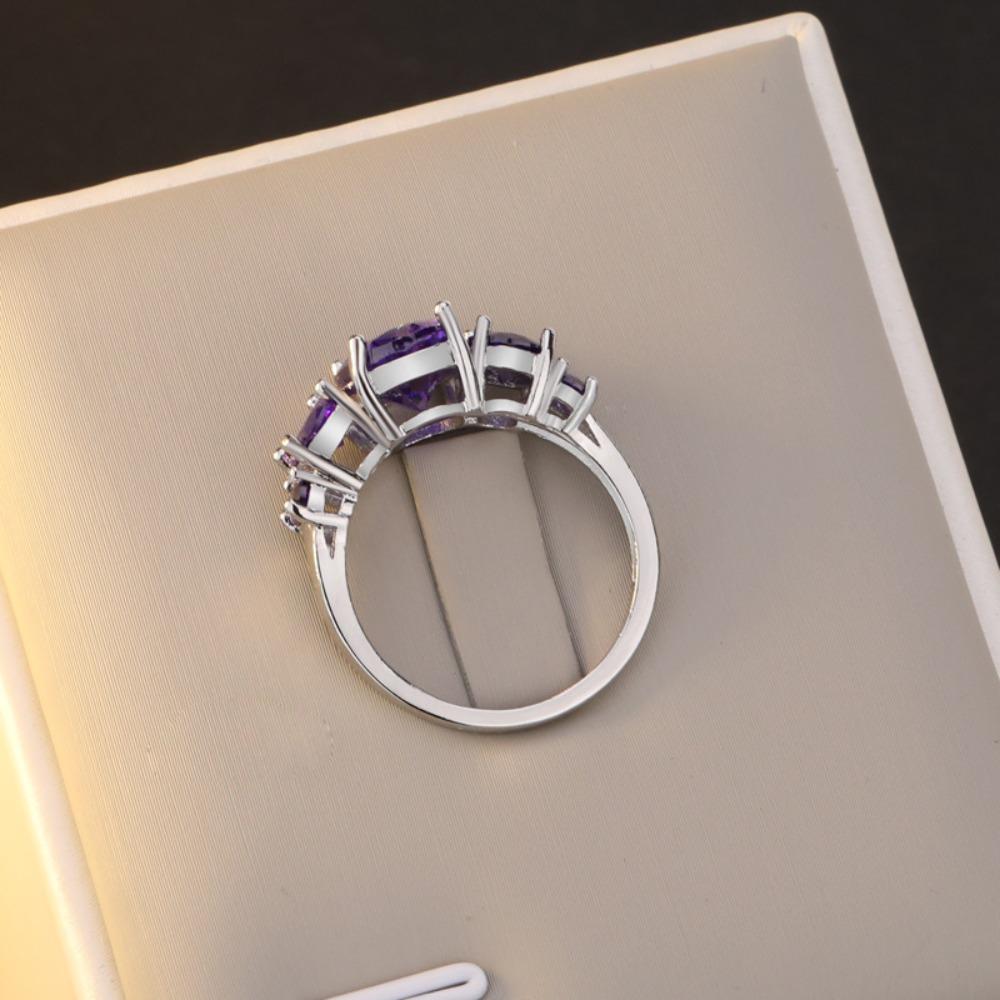 Amethyst Tourmaline Rings for Women Elegant Purple Crystal Jewelry Handmade Sterling Silver Band