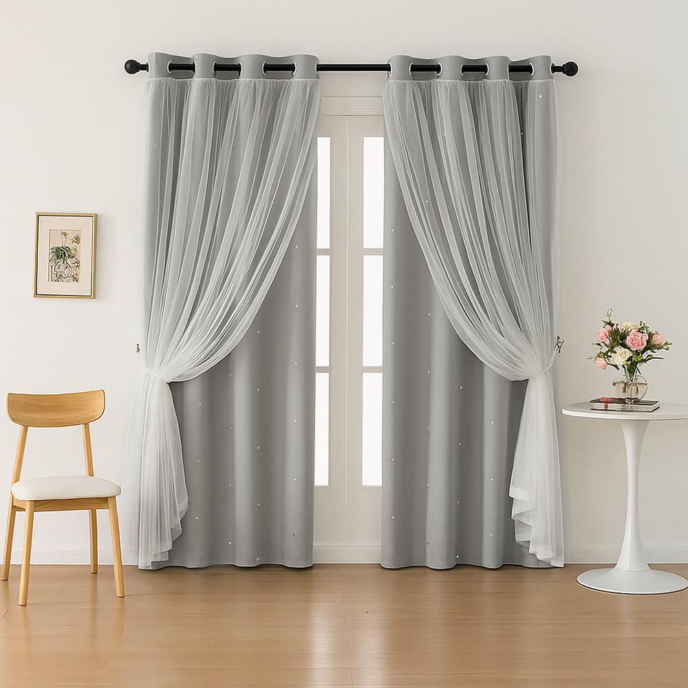 Double Layer Curtains with Star Cut-Outs Blackout Rod Pocket Drapes Projects Beautiful Starry Patterns Home Window Decor