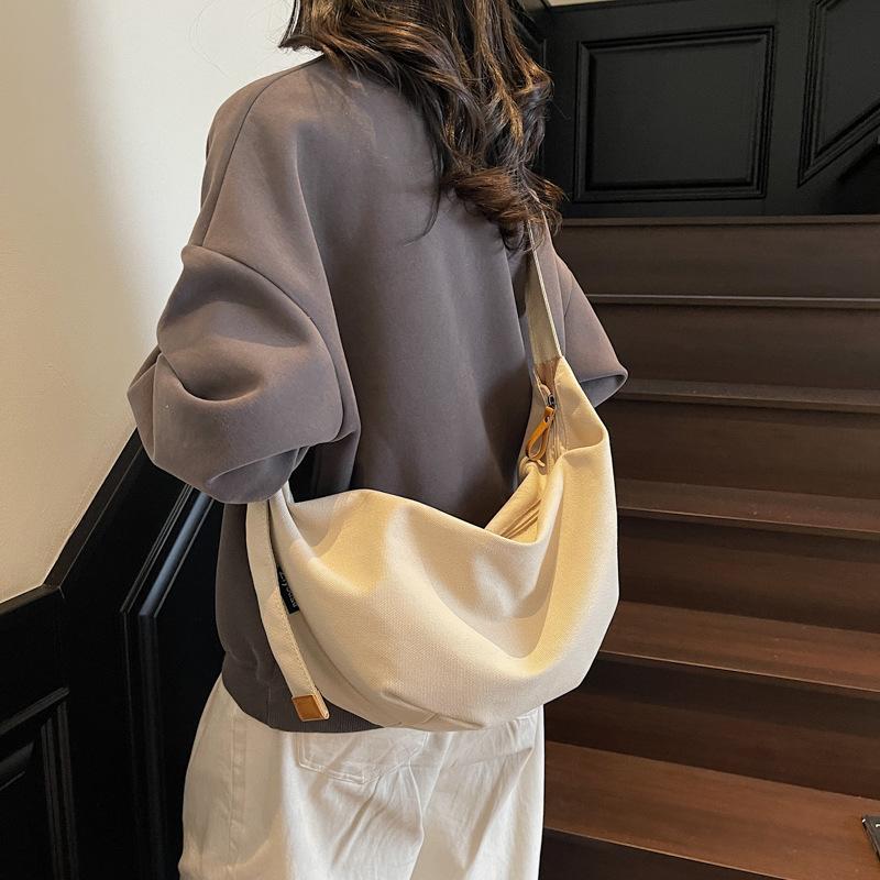 Canvas bag women's summer new niche design fashion shoulder bag versatile messenger bag dumpling bag