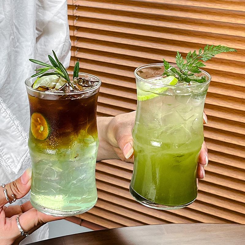 Borosilicate Glass Bamboo Joint Cup - High Temperature Resistant for Iced Americano, Latte, Coffee, and Beverages. Perfect for Trendy Restaurants.