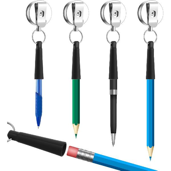 4 Pcs Retractable Pen Holder, Heavy Duty Retractable Pull Pen Pencil Holder with 24 Steel Wire Elastic Silicone Ideal Grip for Carpenters Nurses