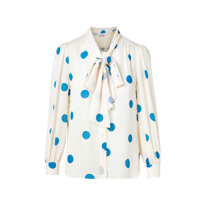 Langzi Polka Dot Scarf Collar Blouse