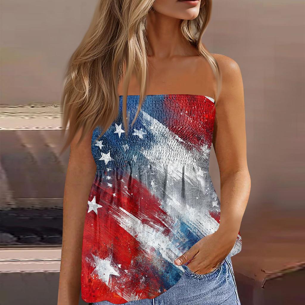 Summer Tube Tops For Women,Cute Sexy Off Shoulder Print Sleeveless T-Shirt