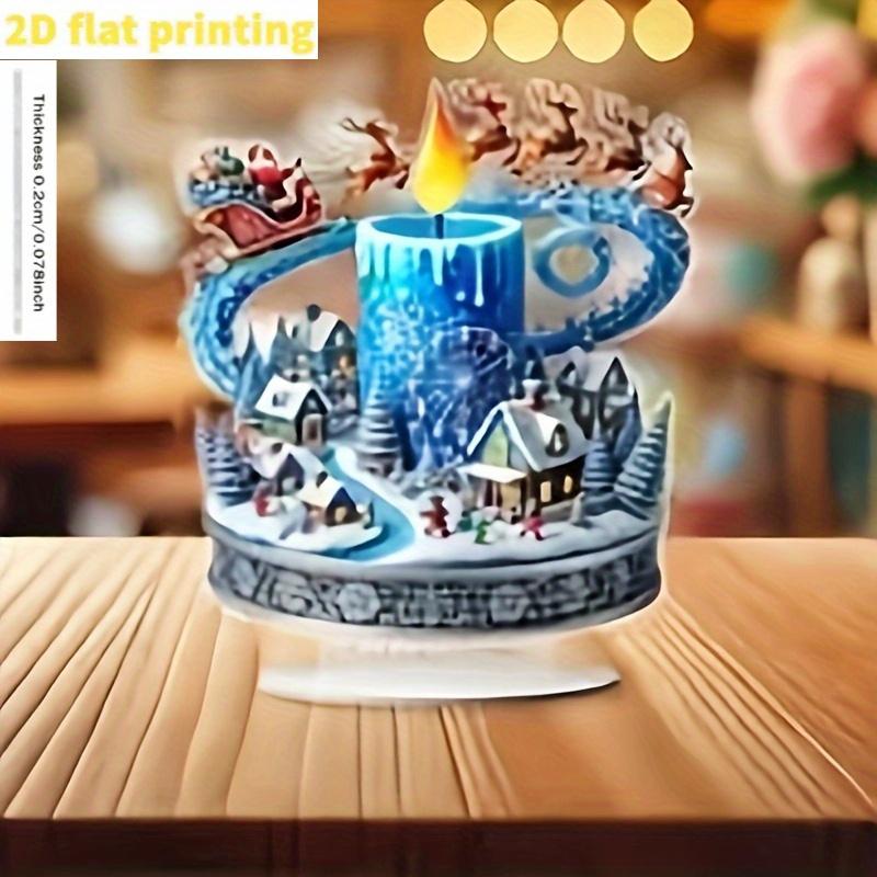 2D Flat Acrylic Candle Carousel with Snow Decoration, Indoor and Outdoor Decoration - No Battery/electricity Required, Free Day Decoration