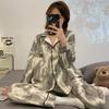 "Cute Dog Dachshund" ins cartoon spring and autumn striped pajamas women's cardigan long-sleeved loungewear autumn and winter suit