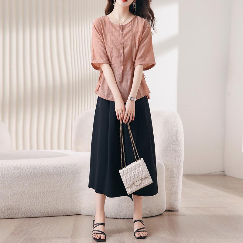 2025 Summer Fashion Tencel Blouse & Midi Skirt Set for Women - Age-Reducing, Casual, Loose Fit 